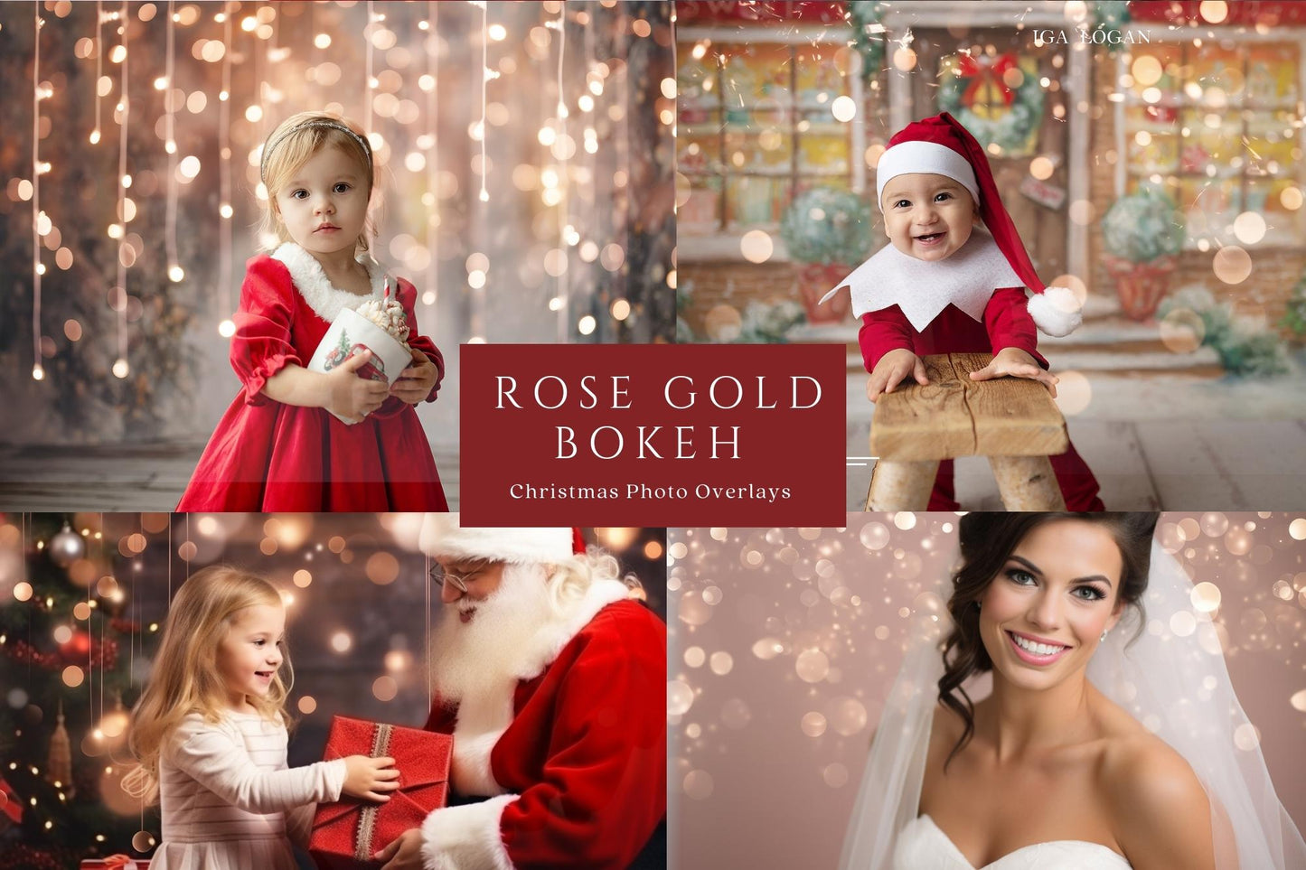 Rose Gold Bokeh Light Christmas Overlays