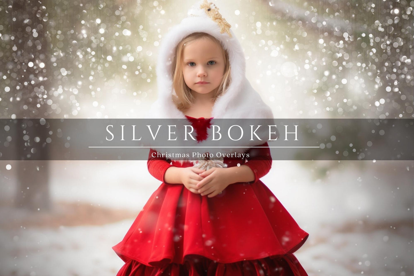 Silver Bokeh Light Christmas Overlays