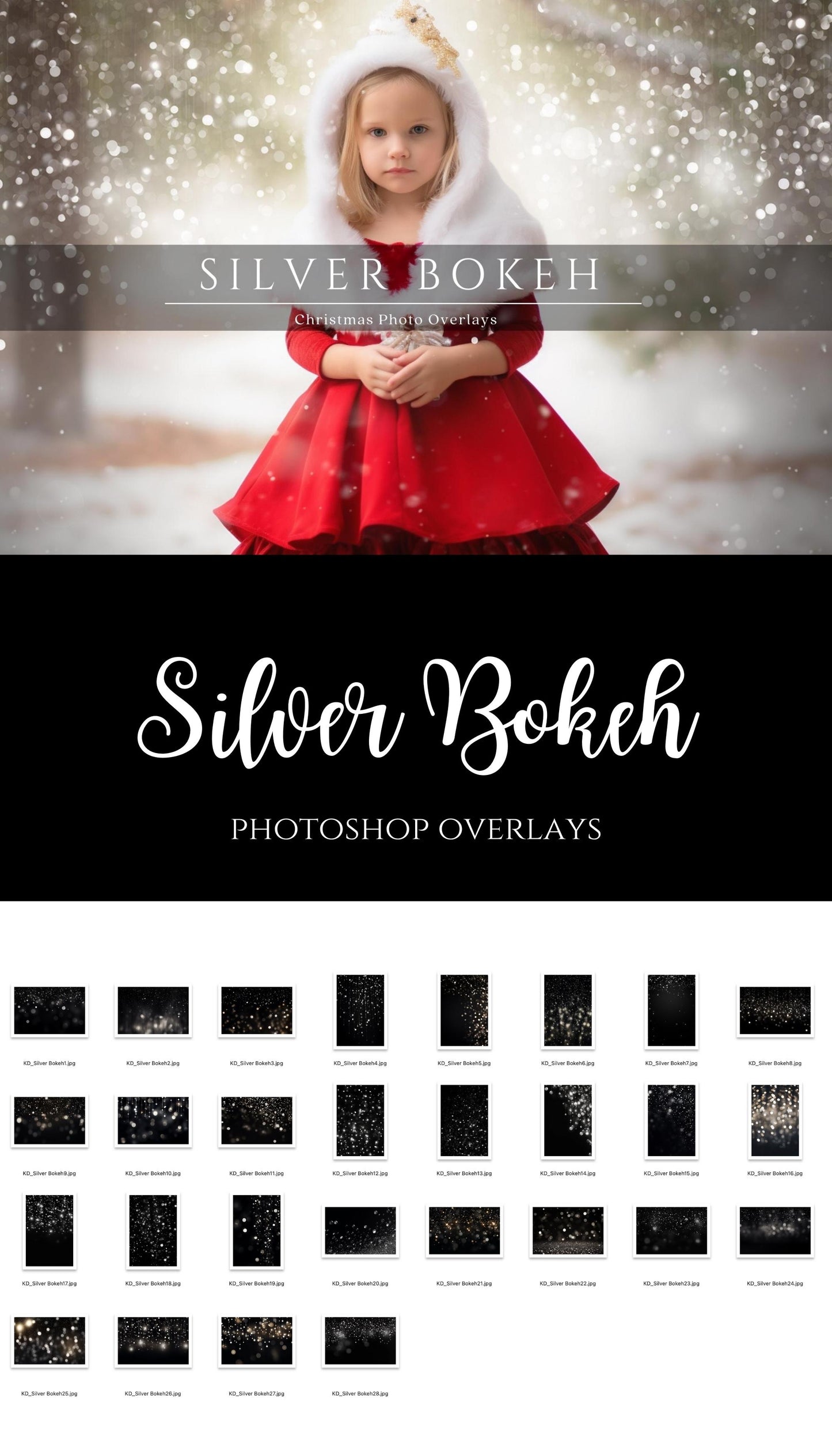 Silver Bokeh Light Christmas Overlays