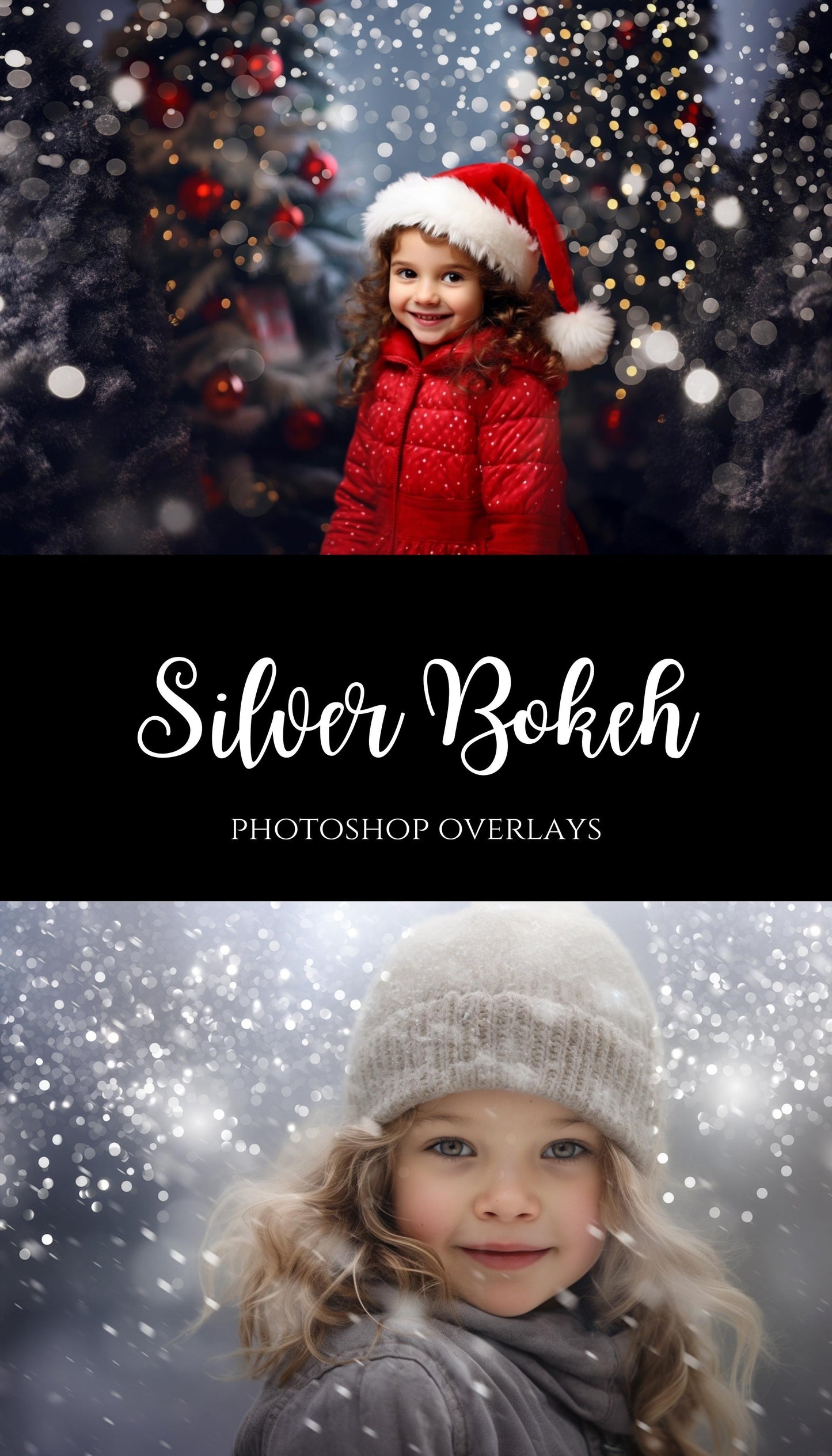 Silver Bokeh Light Christmas Overlays