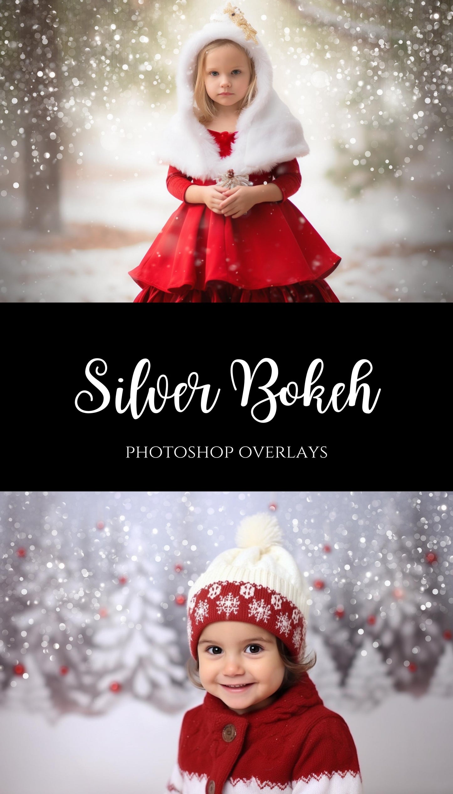 Silver Bokeh Light Christmas Overlays