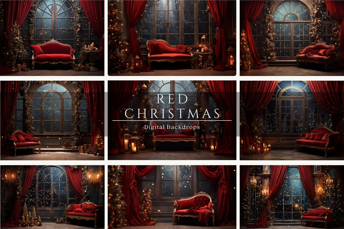 Red Christmas Digital Backdrops