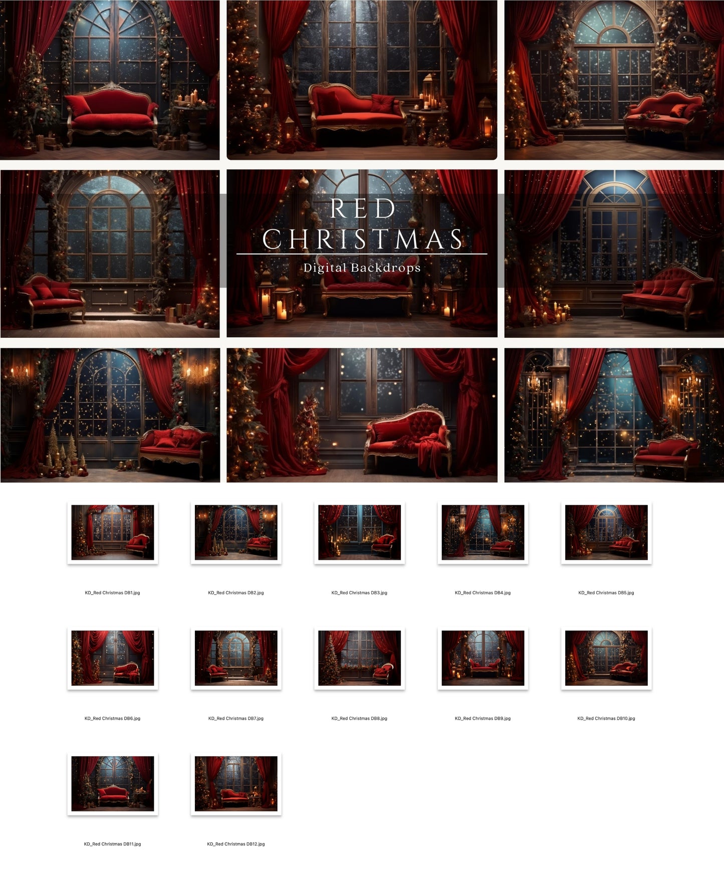 Red Christmas Digital Backdrops