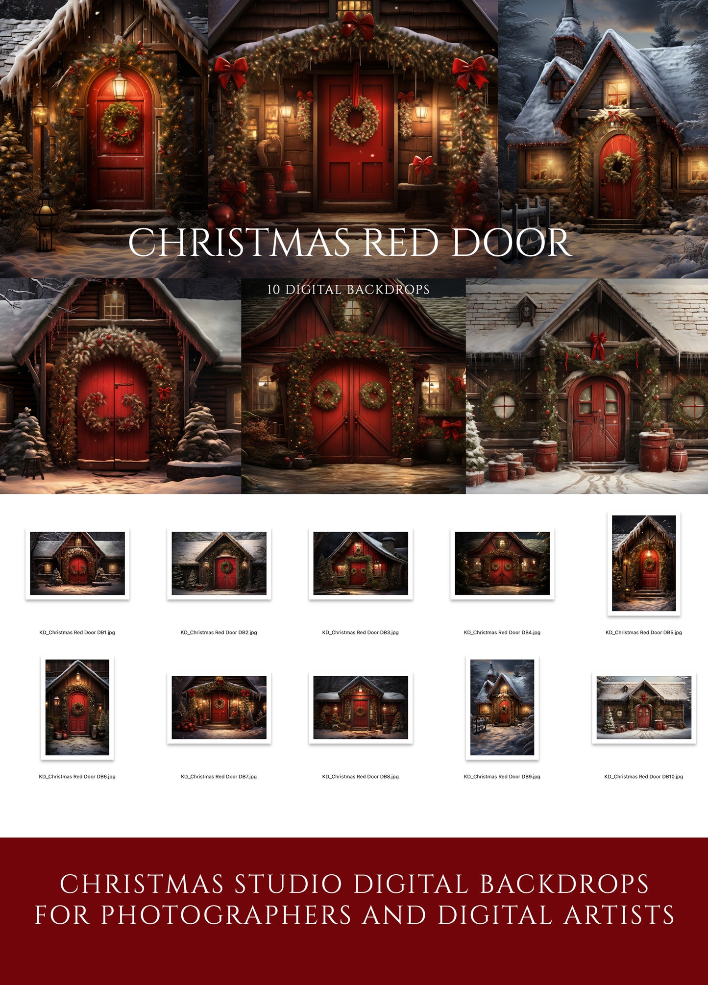 Christmas Red Door Digital Backdrops