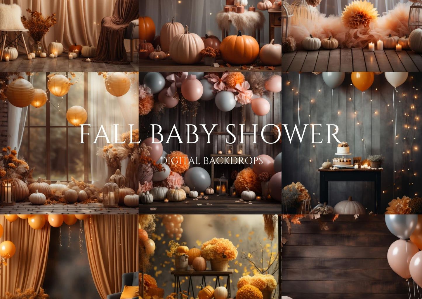 Fall Floral Baby Shower Digital Backdrops
