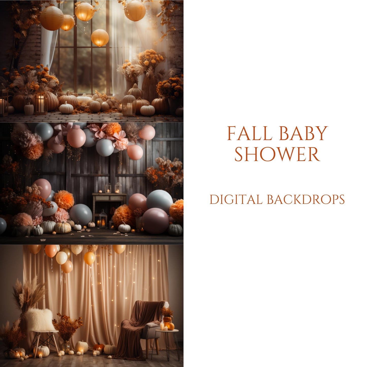 Fall Floral Baby Shower Digital Backdrops