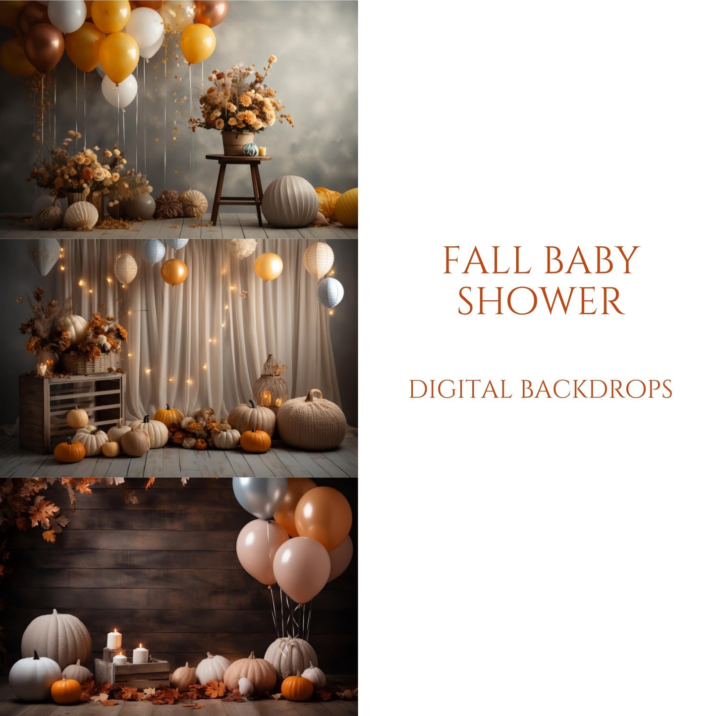 Fall Floral Baby Shower Digital Backdrops