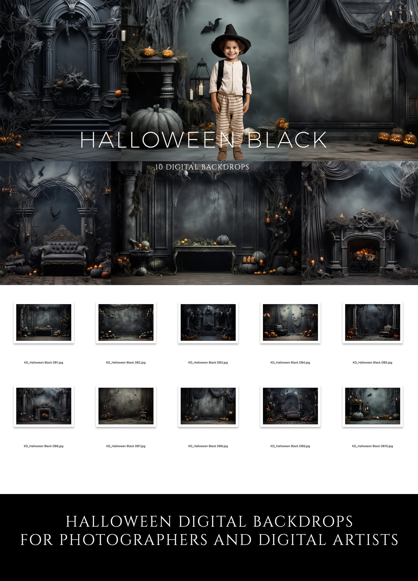 Halloween Black Digital Backdrops