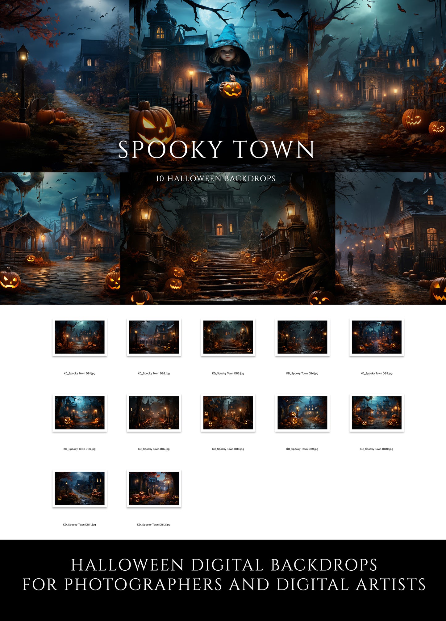 Spooky Town Halloween Digital Backdrops