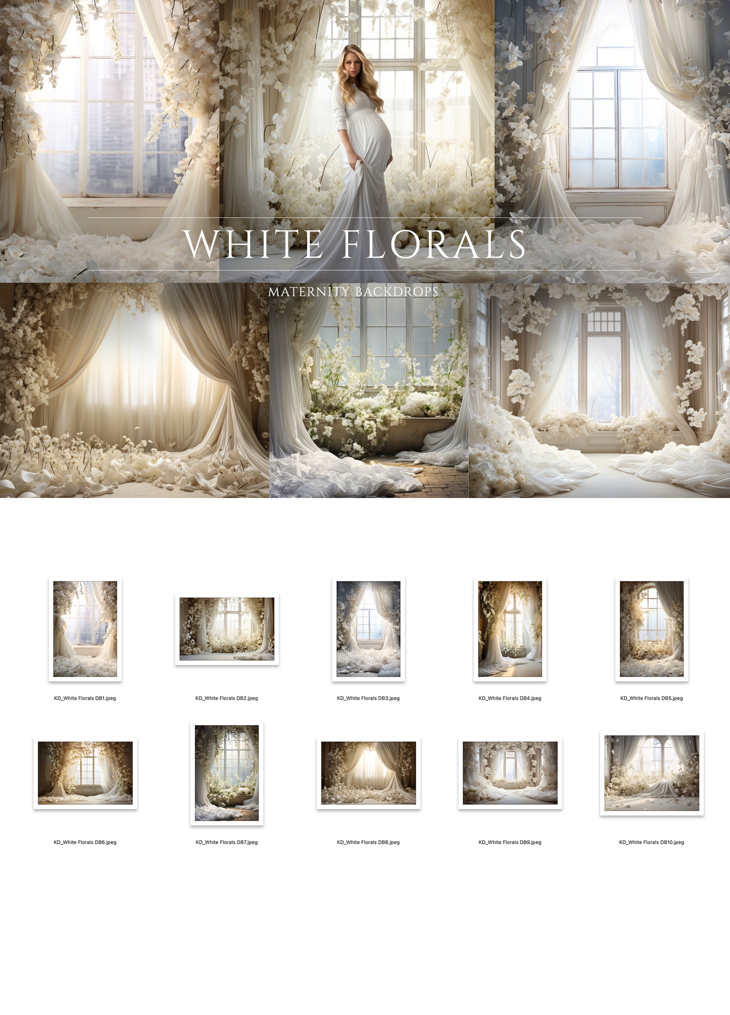 White Floral Room Digital Backdrop