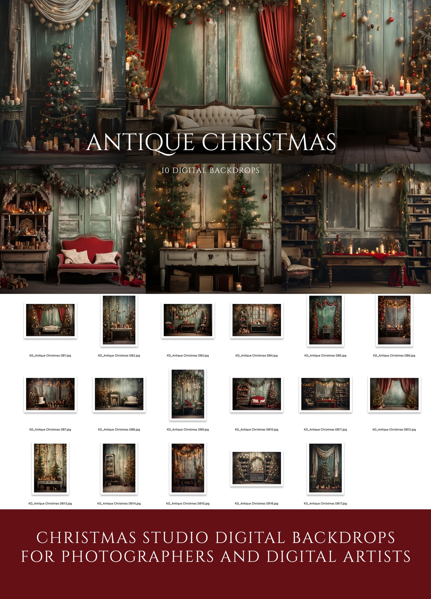 Antique Christmas Digital Backdrops