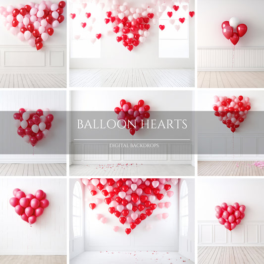 Valentine Balloon Hearts Digital Backdrops