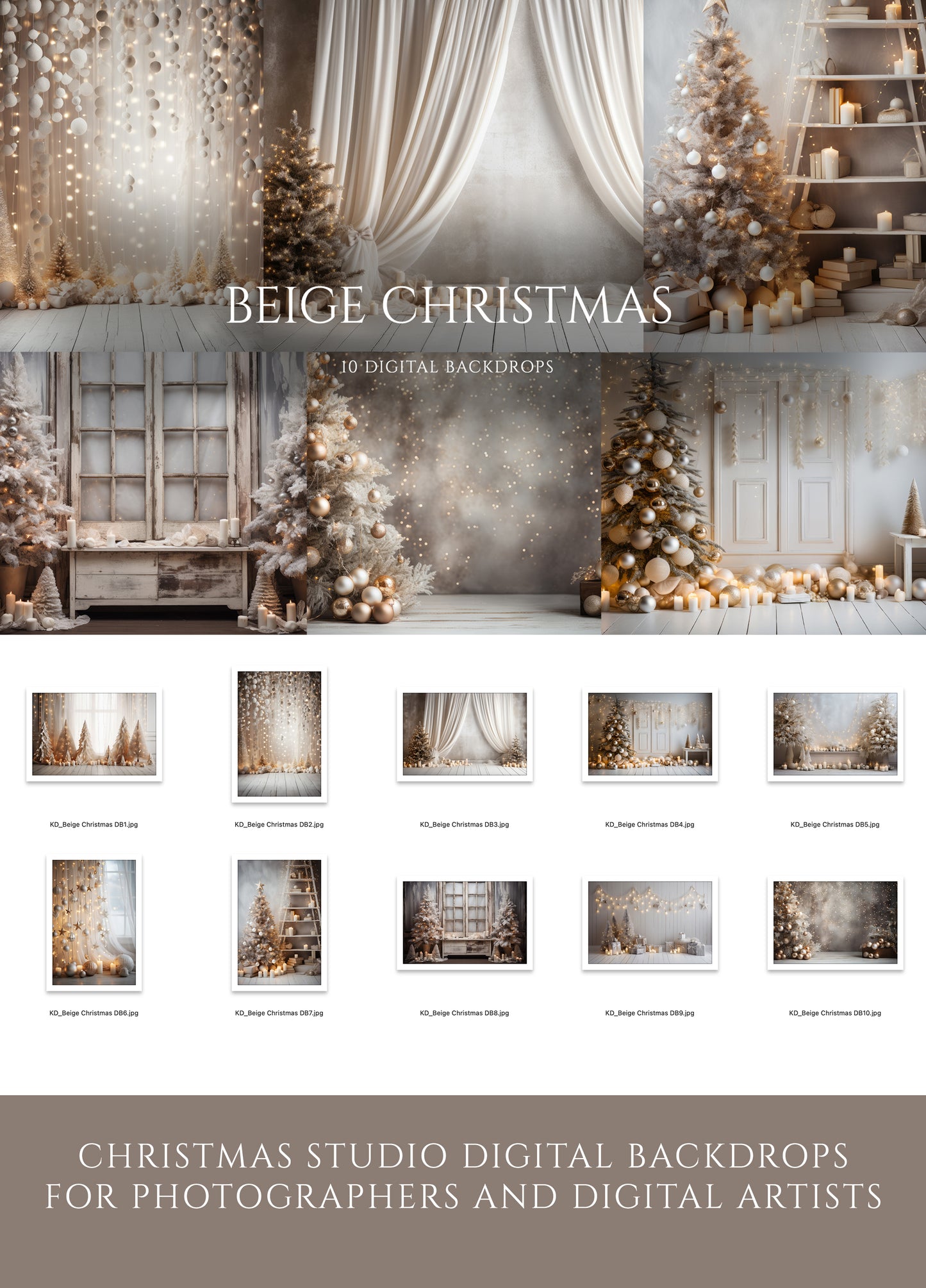 Beige Christmas Digital Backdrops