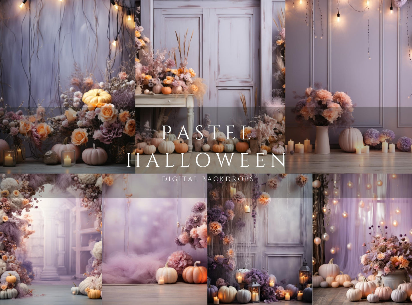 Pink and Purple Pastel Halloween Digital Backdrops