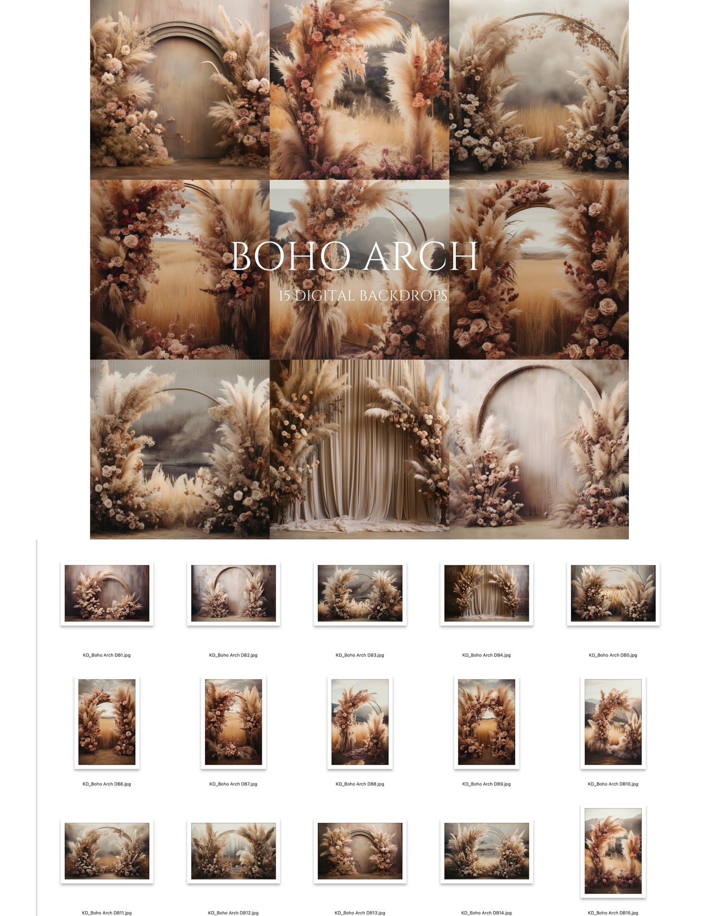 Boho Floral Arch Photo Studio Digital Backdrops