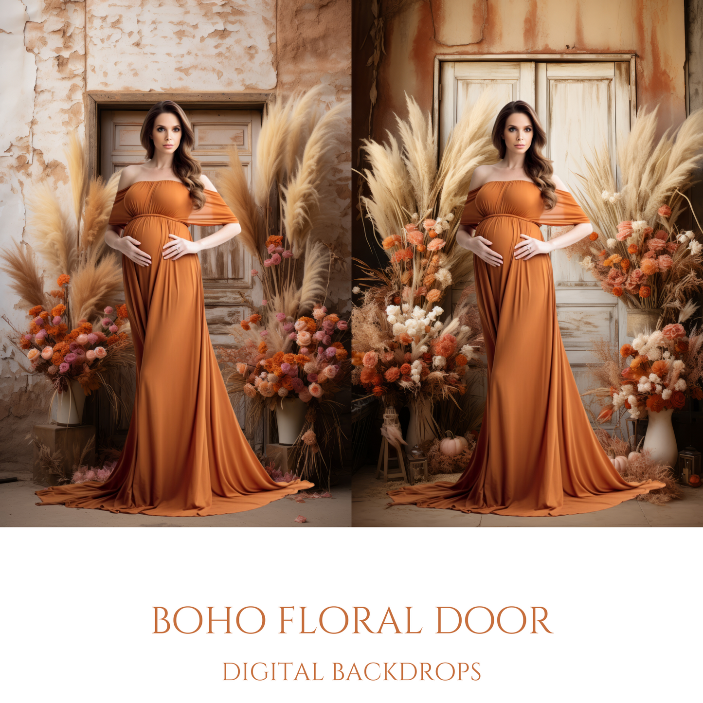 Boho Floral Door Digital Backdrops