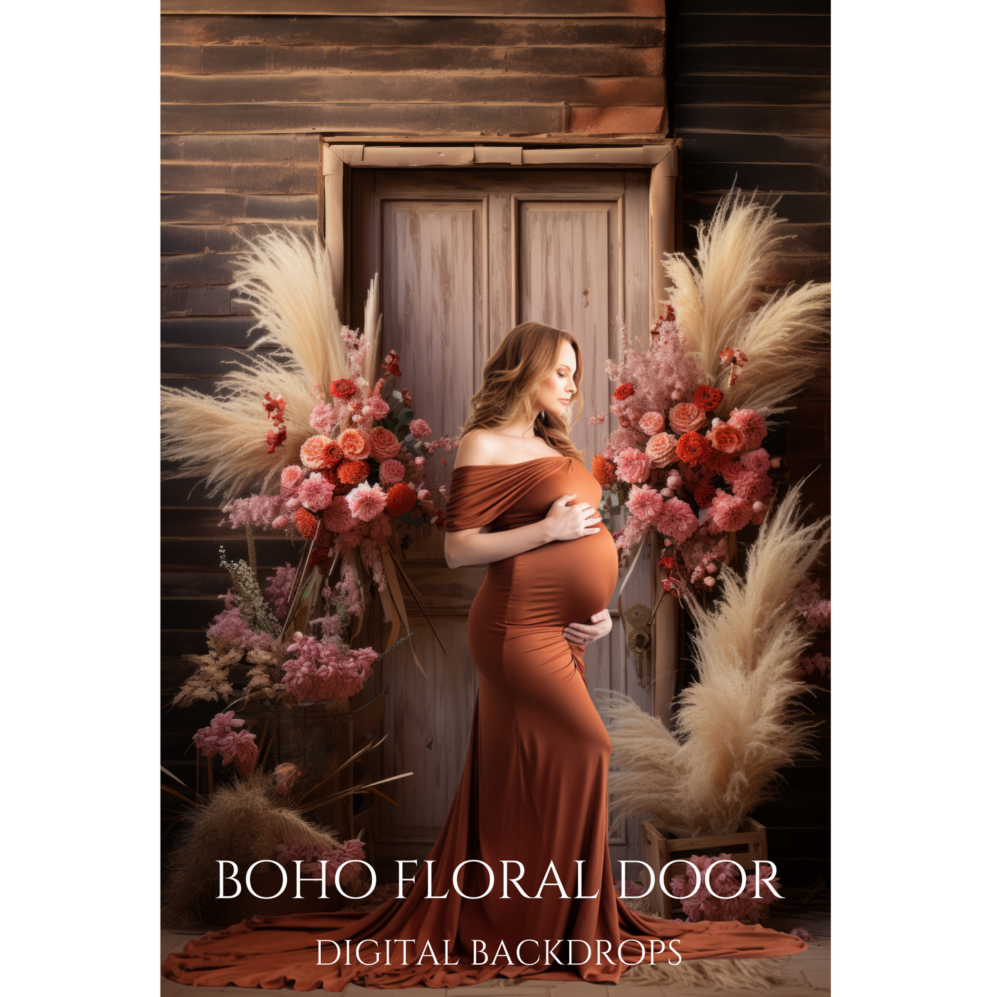 Boho Floral Door Digital Backdrops