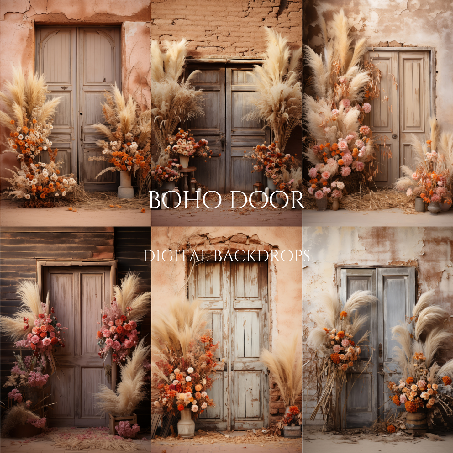 Boho Floral Door Digital Backdrops