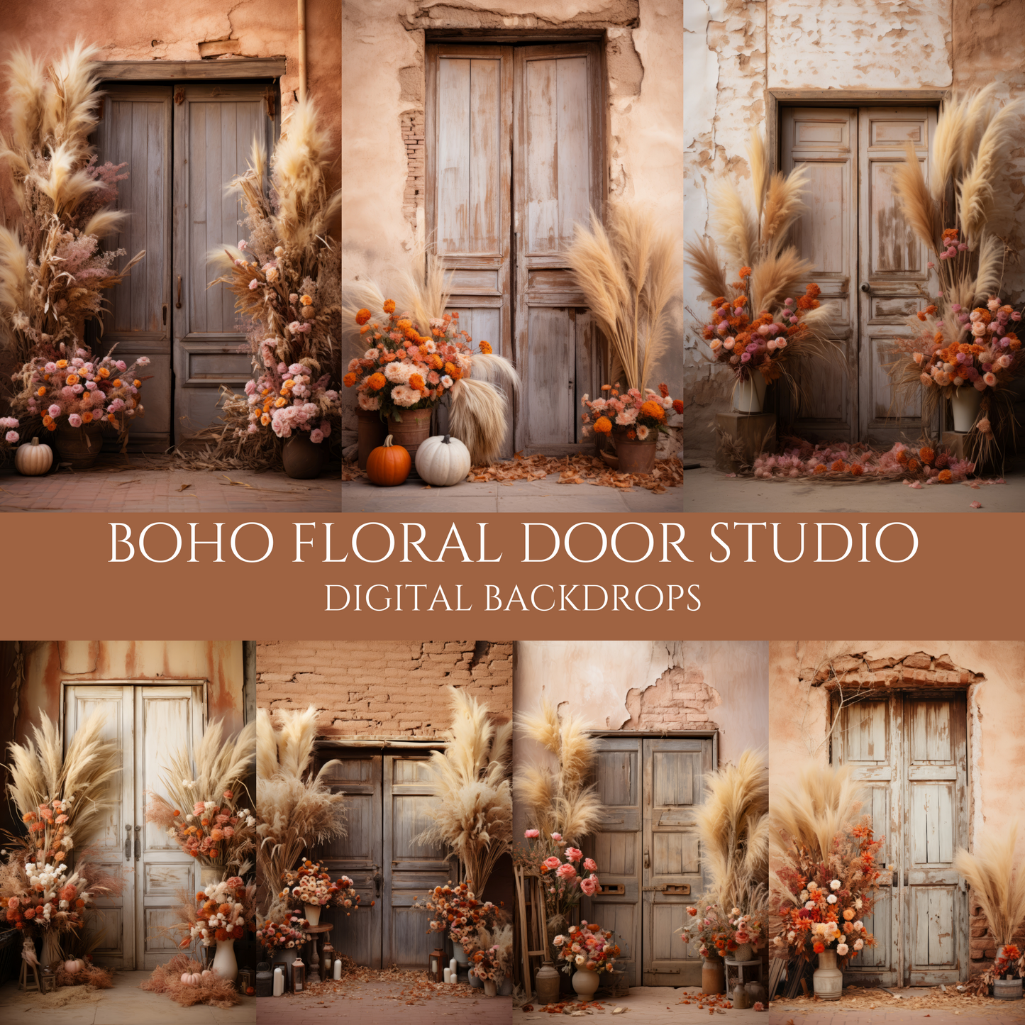 Boho Floral Door Digital Backdrops