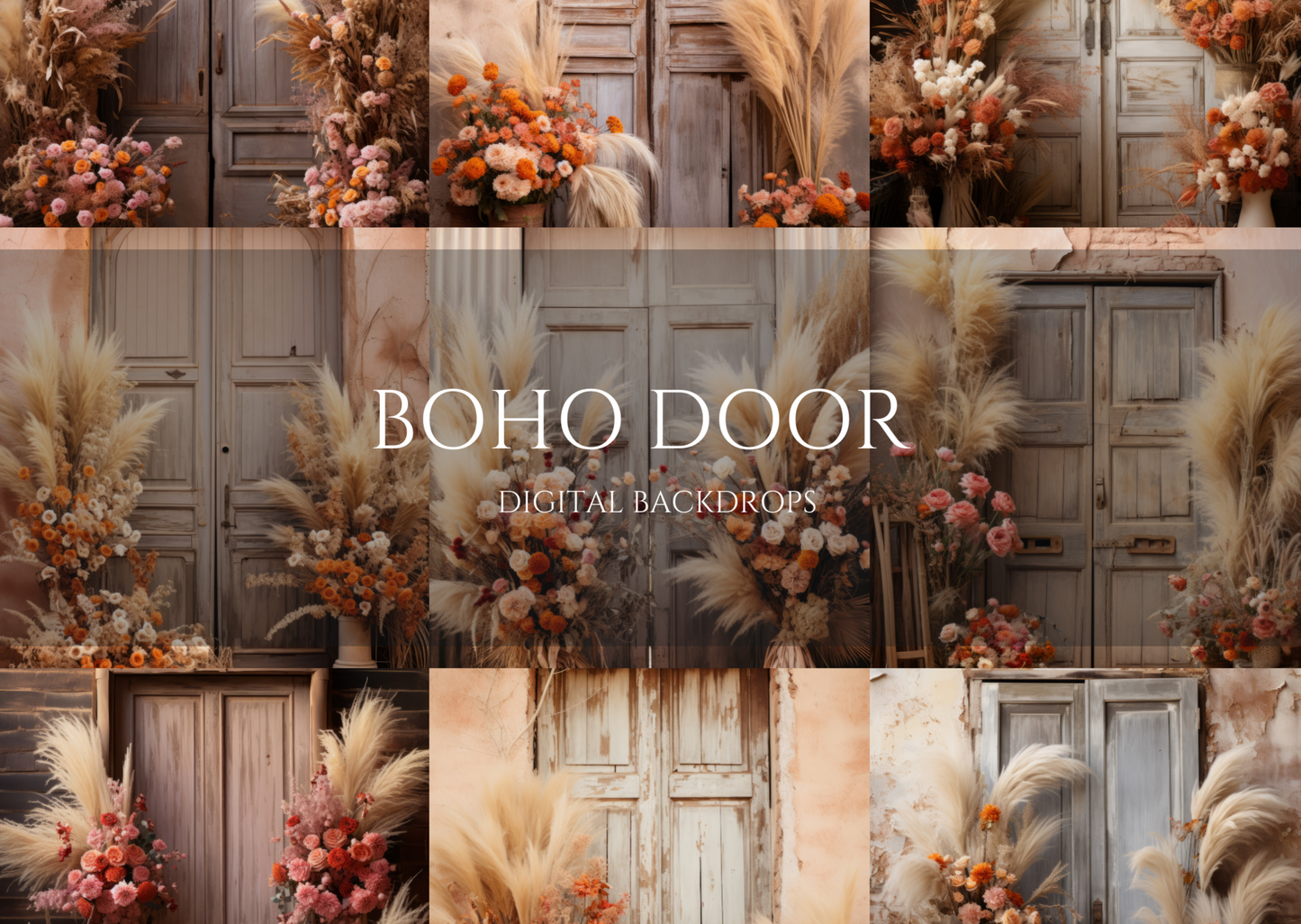 Boho Floral Door Digital Backdrops