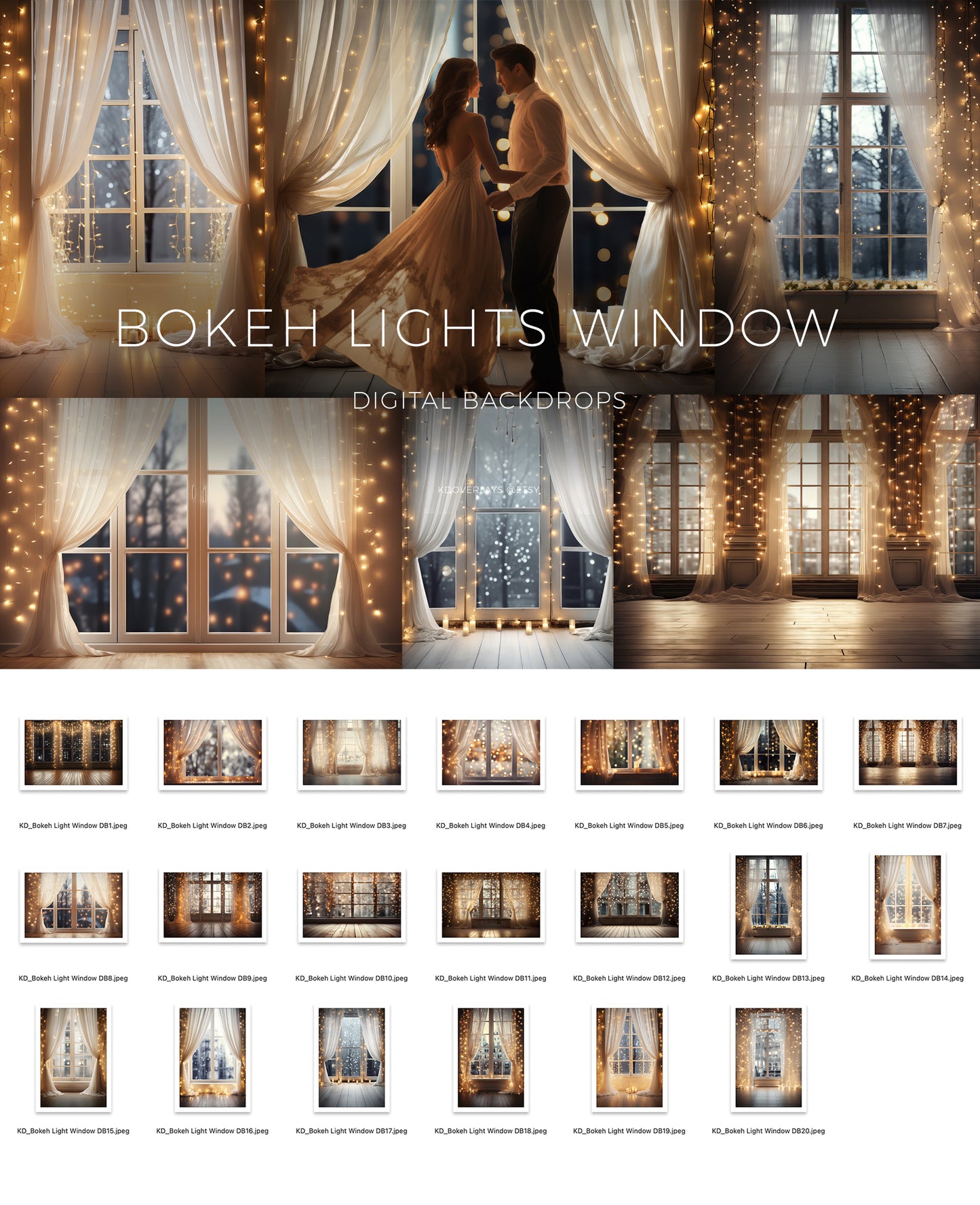 Bokeh Fairy Light Window Digital Backdrops