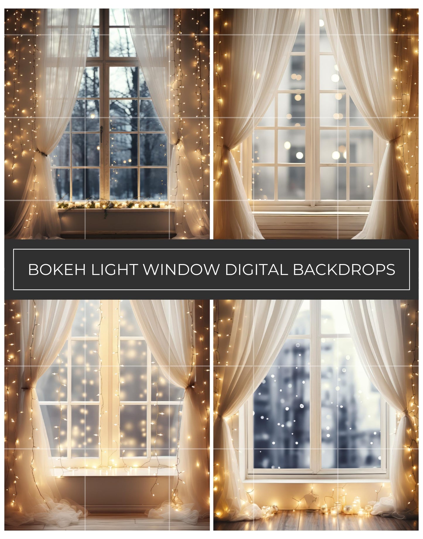 Bokeh Fairy Light Window Digital Backdrops