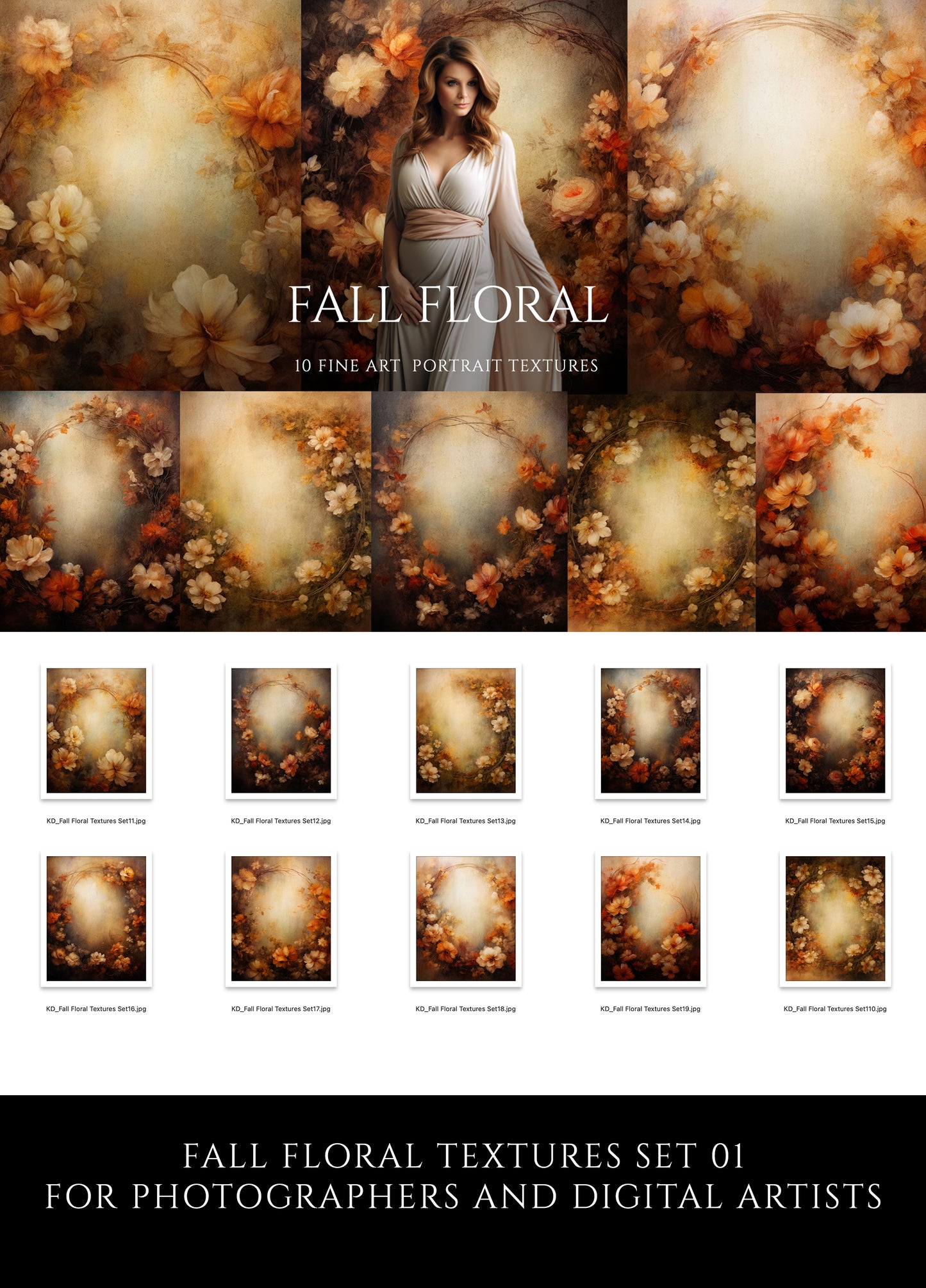 Fall Floral Fine Art Portrait Textures Set 01
