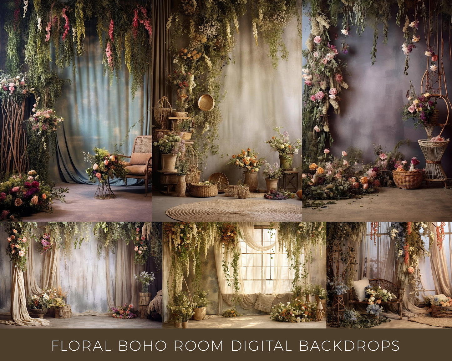 Floral Boho Room Digital Backdrops