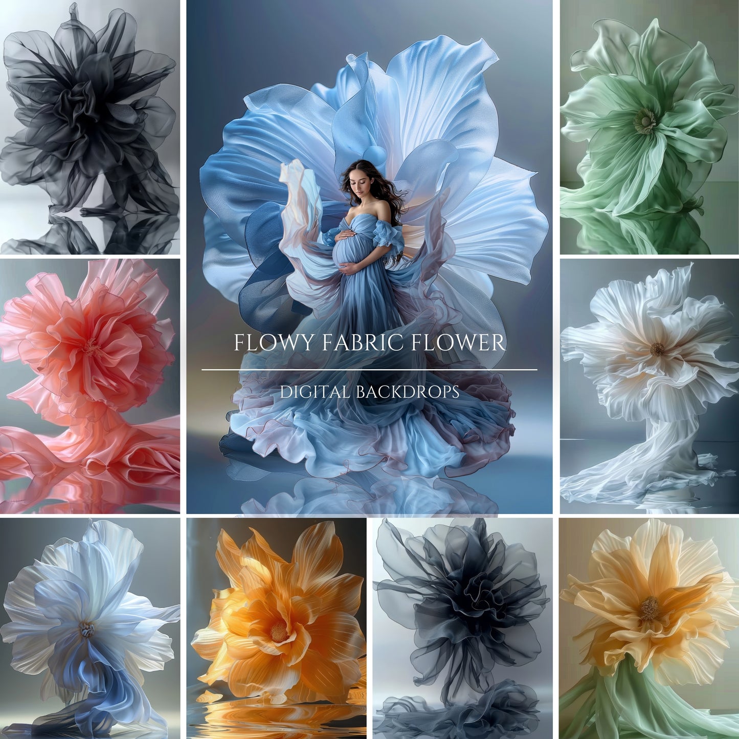 Flowy Fabric Maternity Digital Backdrops