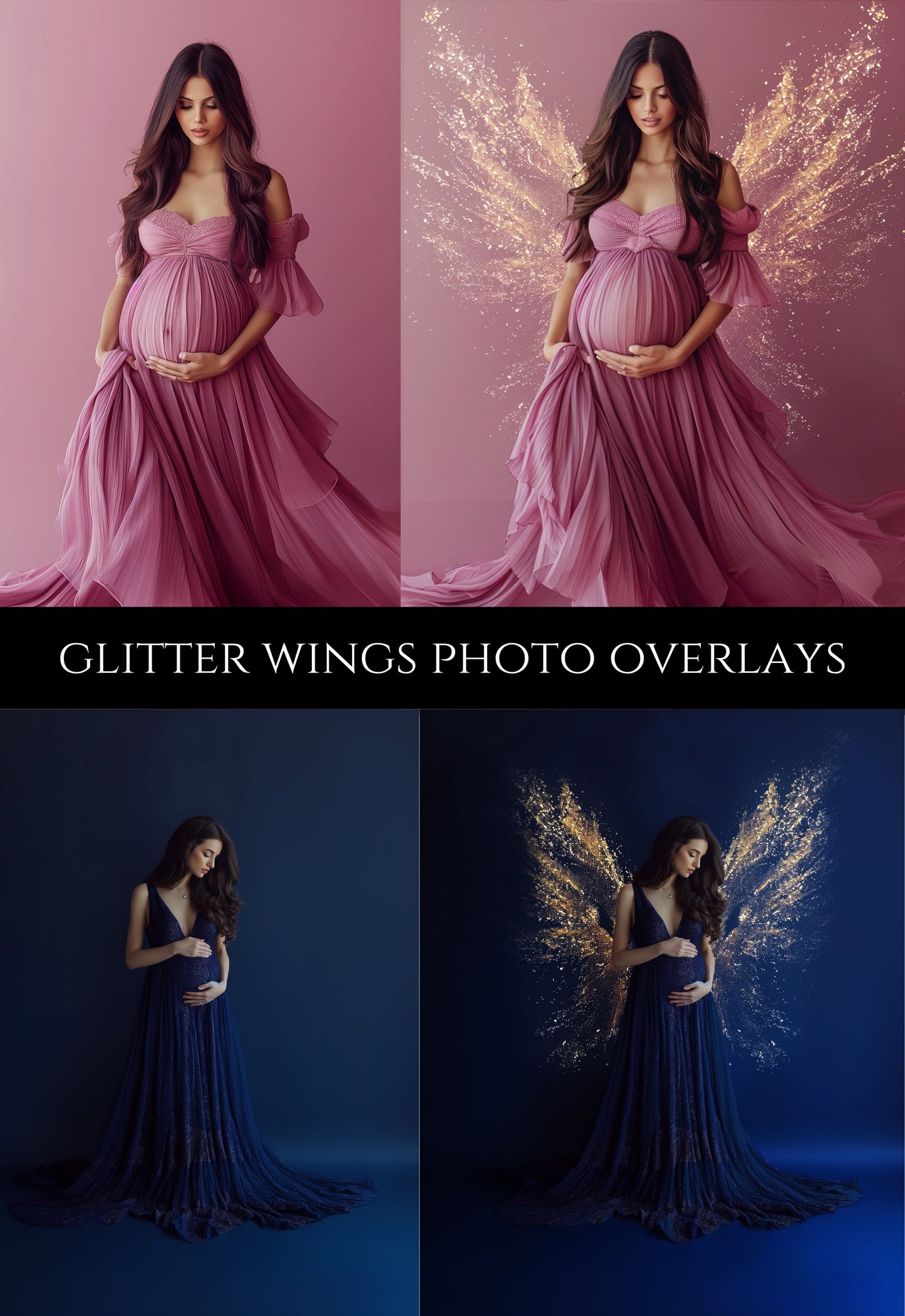 Gold Glitter Wings Maternity Overlays
