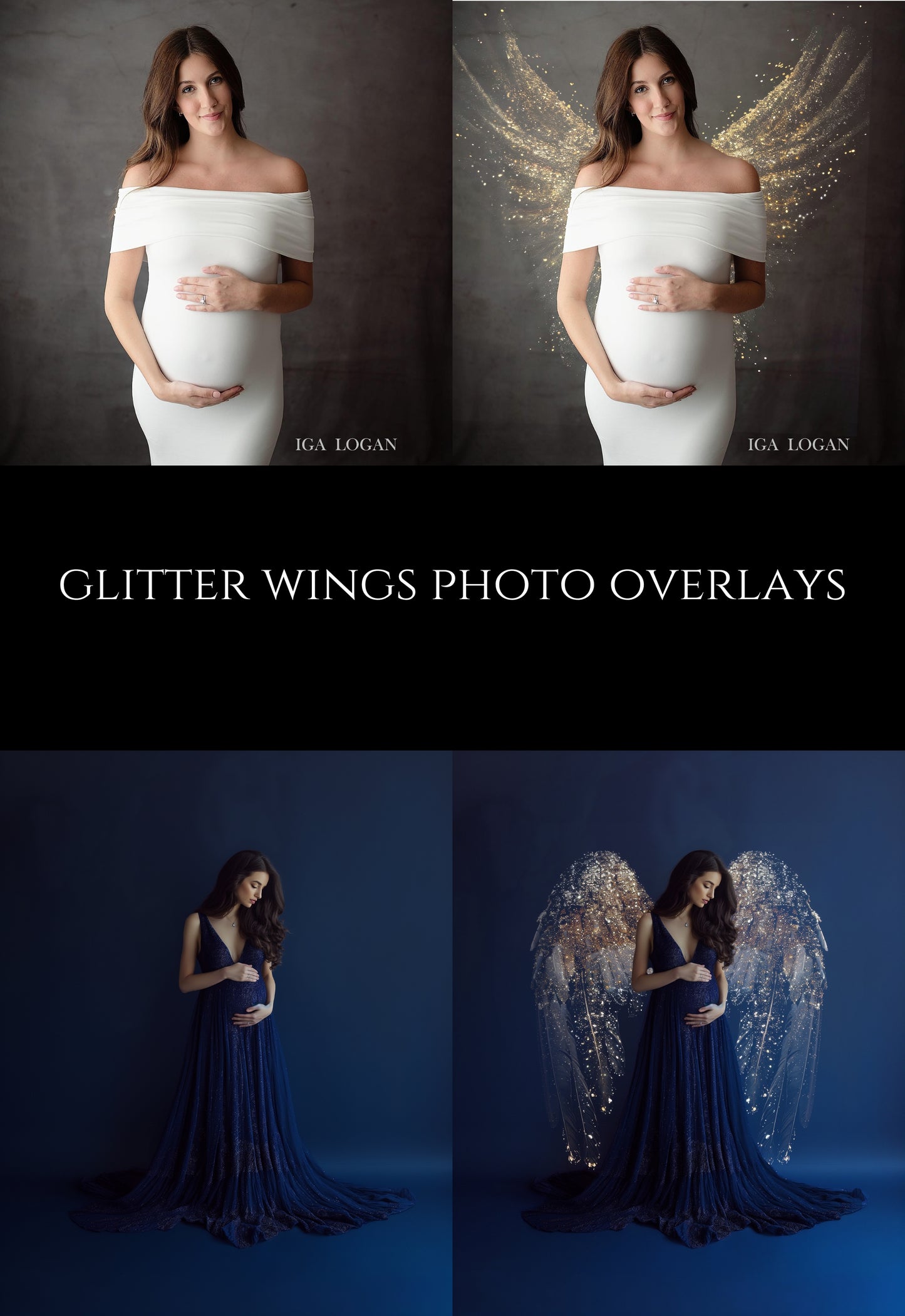 Gold Glitter Wings Maternity Overlays