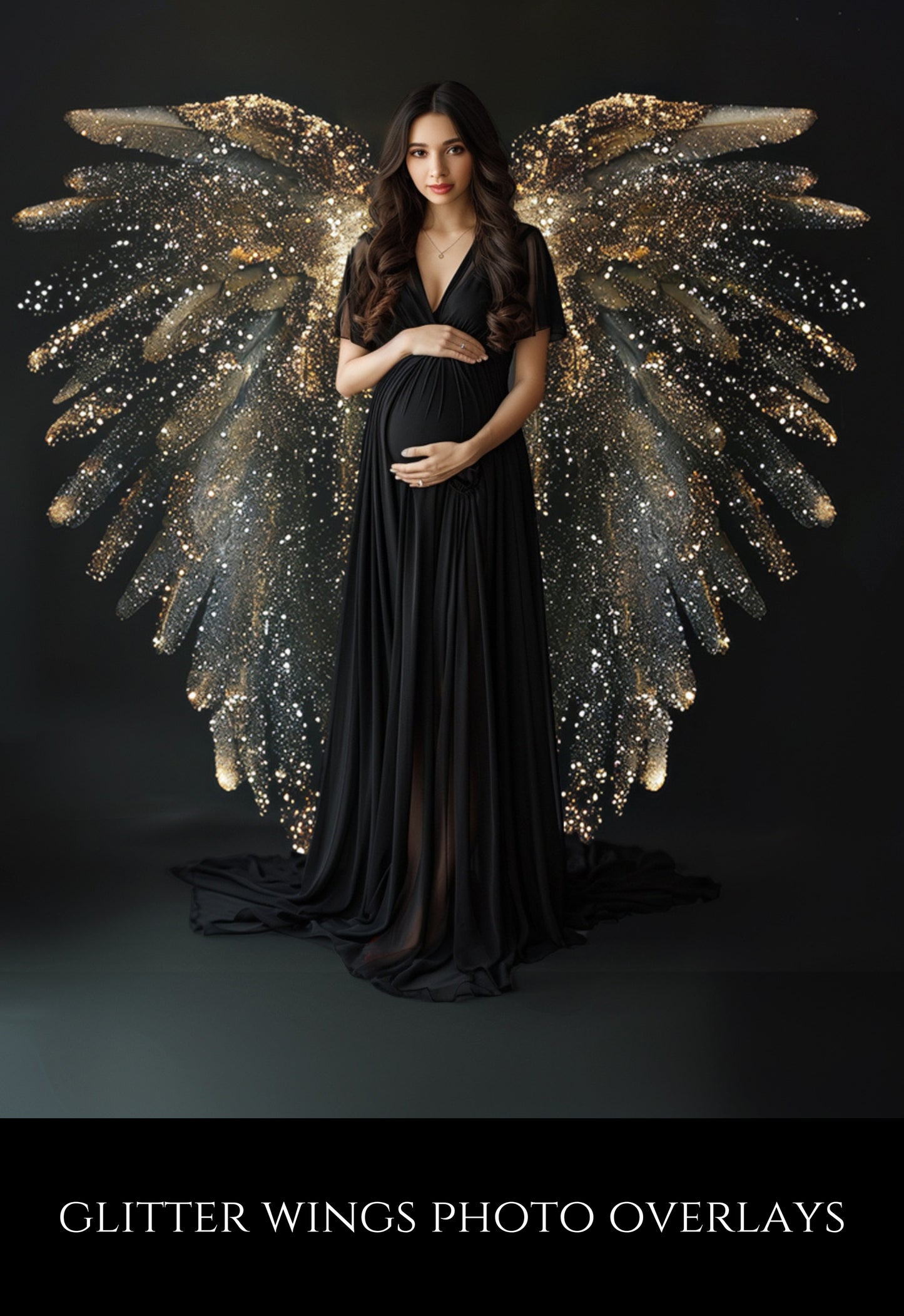 Gold Glitter Wings Maternity Overlays