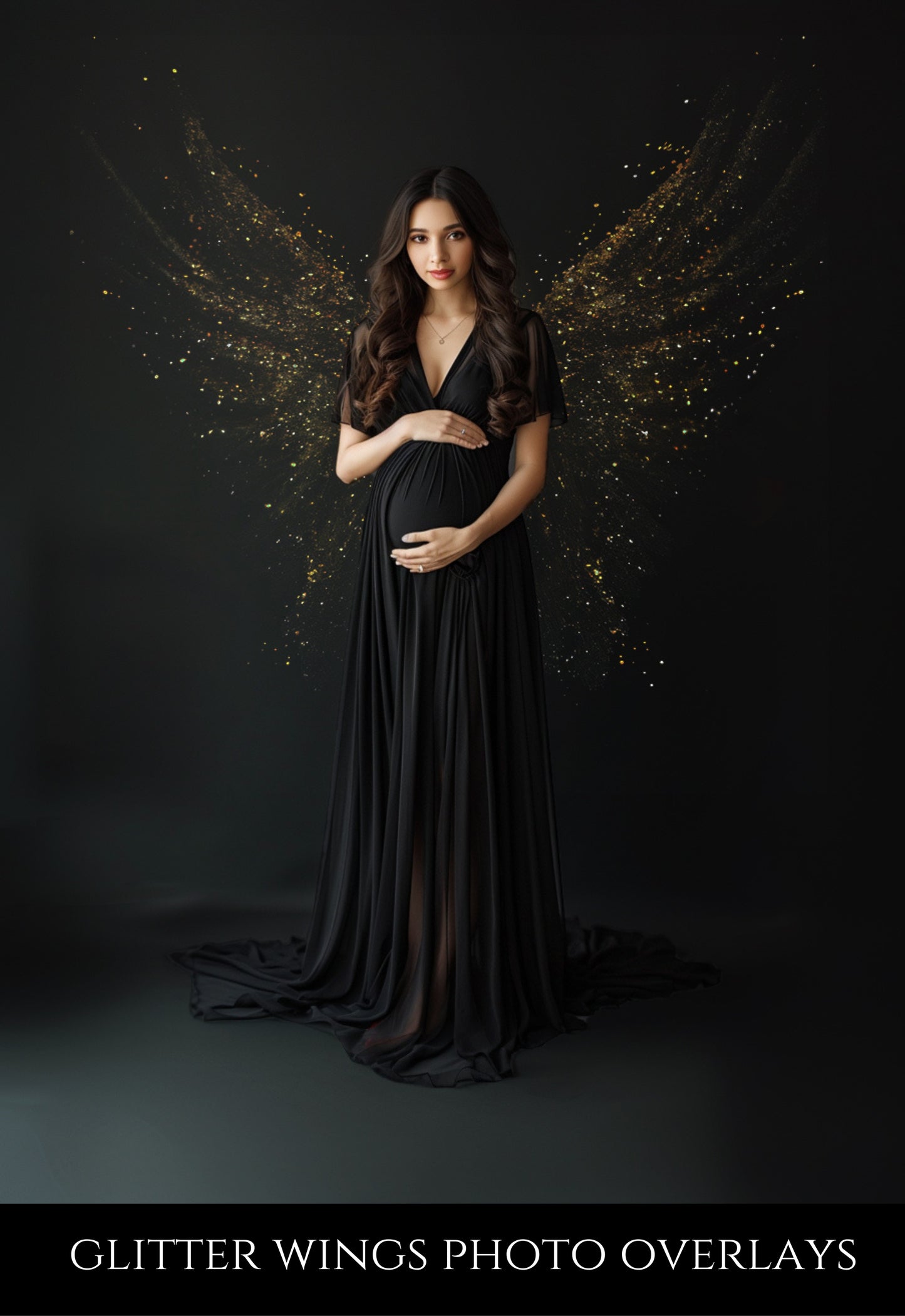 Gold Glitter Wings Maternity Overlays