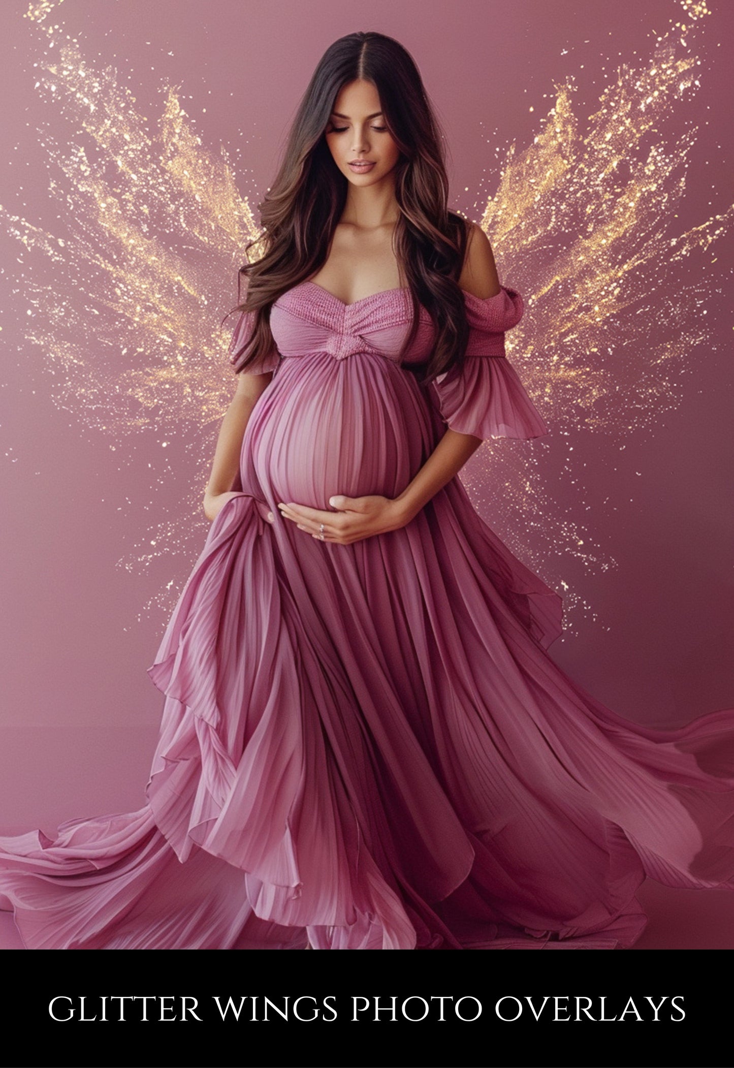 Gold Glitter Wings Maternity Overlays