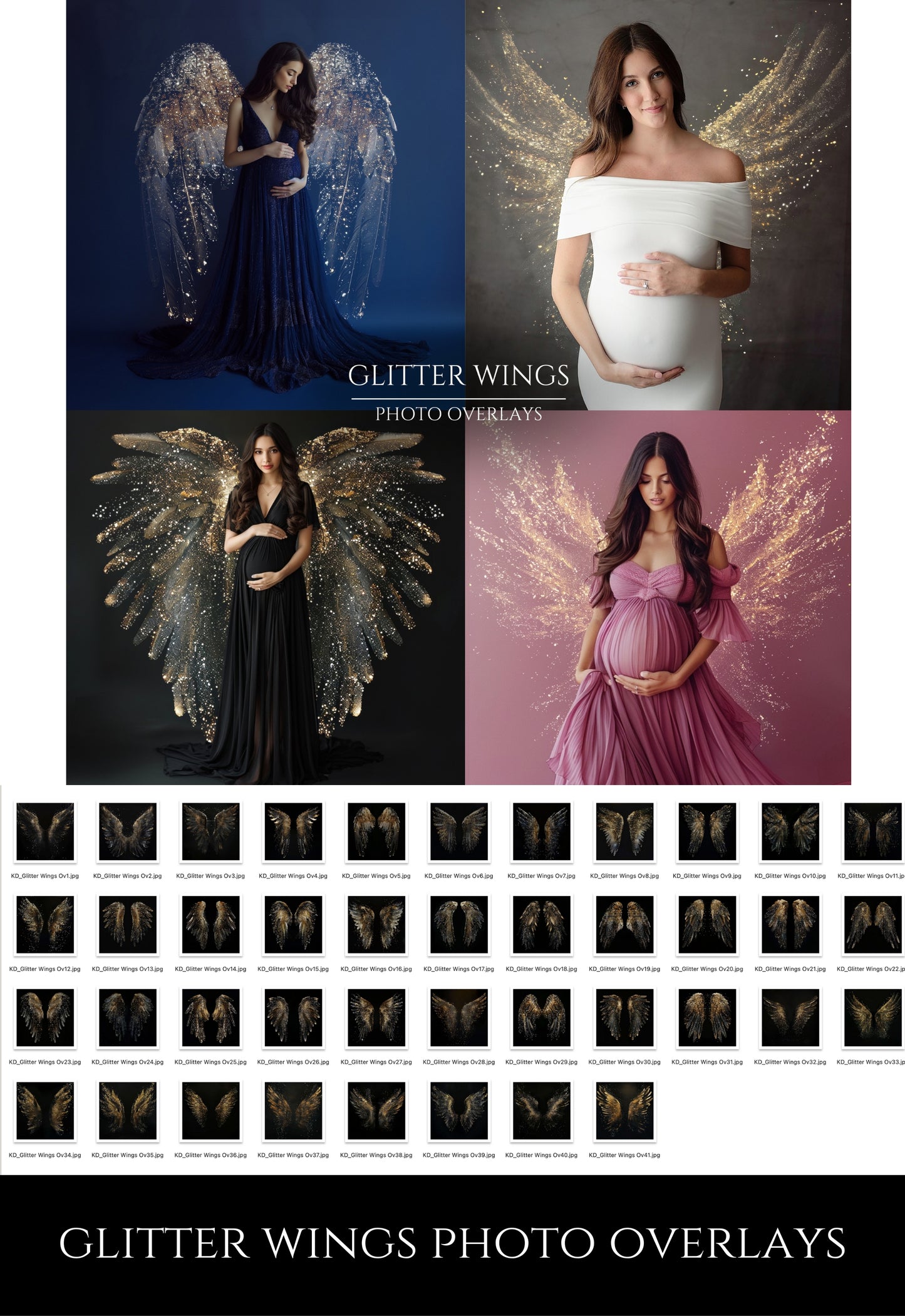 Gold Glitter Wings Maternity Overlays