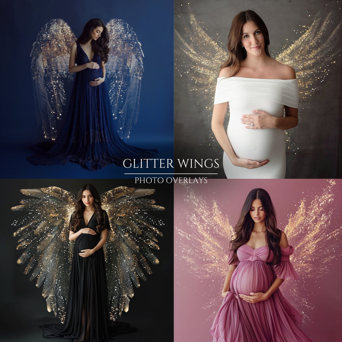 Gold Glitter Wings Maternity Overlays