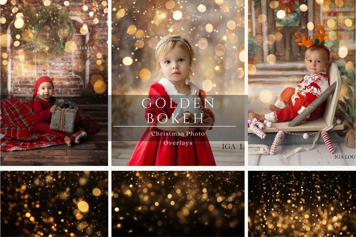 Golden Bokeh Light Christmas Overlays