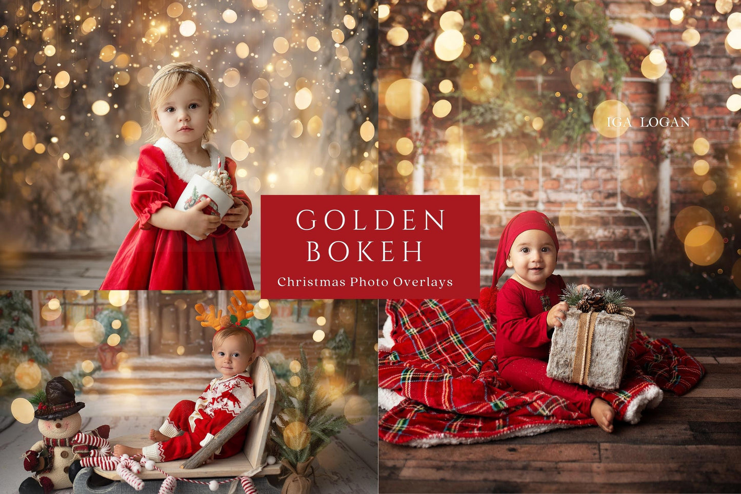 Golden Bokeh Light Christmas Overlays