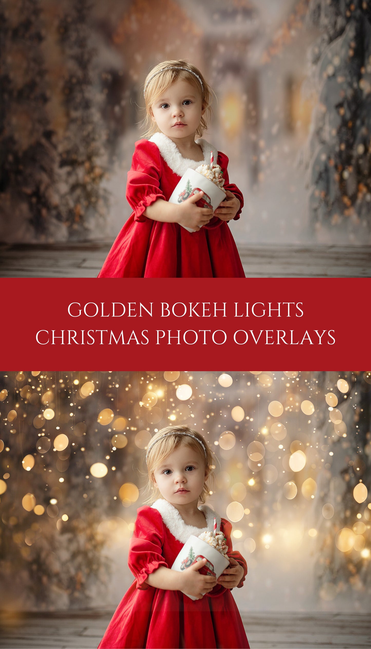 Golden Bokeh Light Christmas Overlays