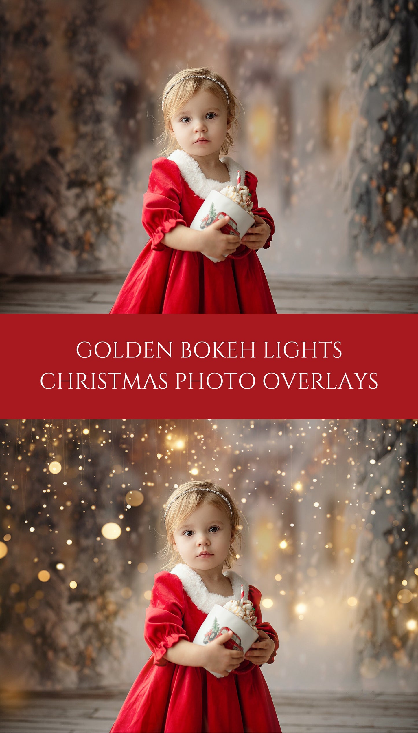 Golden Bokeh Light Christmas Overlays