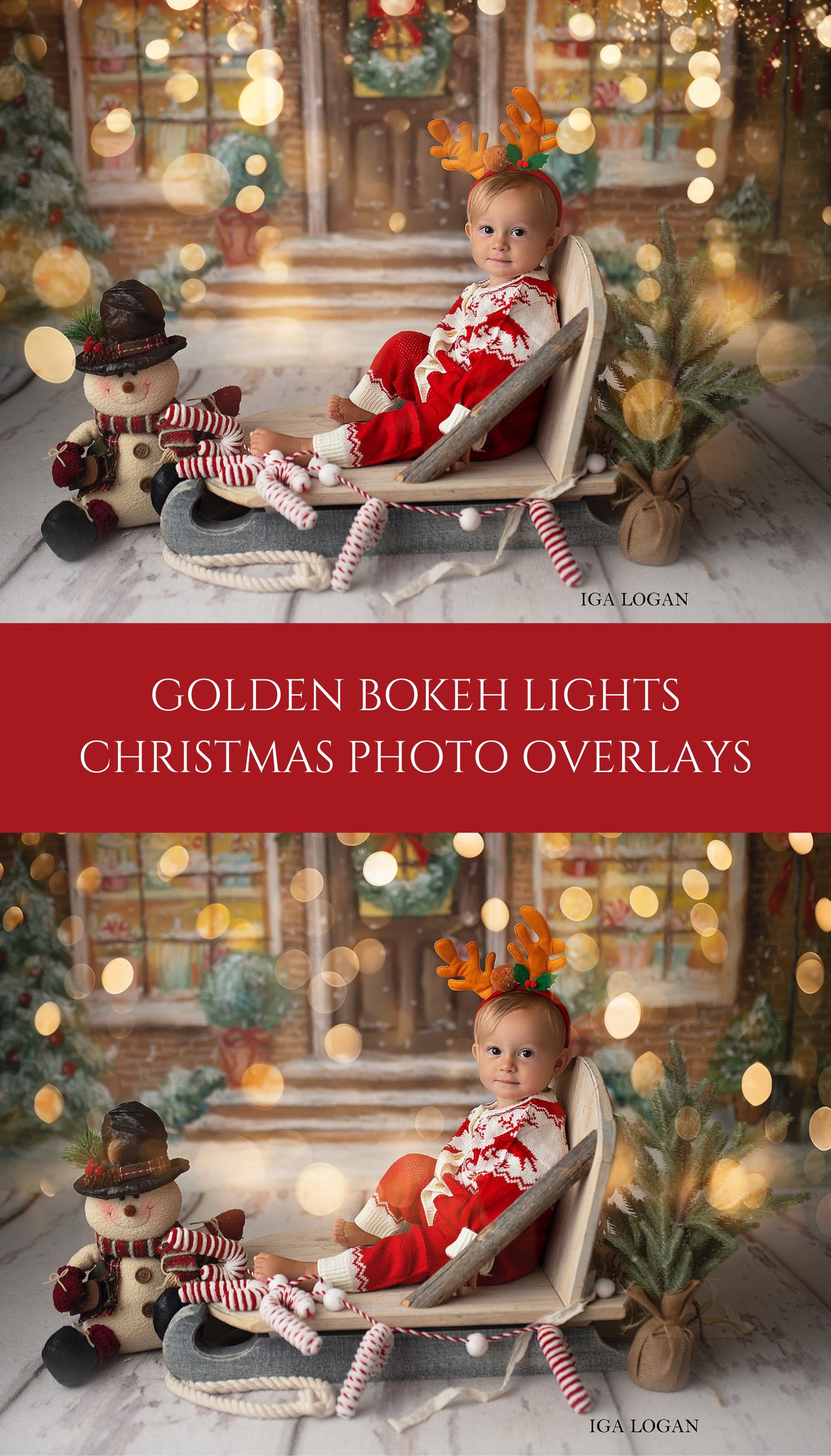 Golden Bokeh Light Christmas Overlays