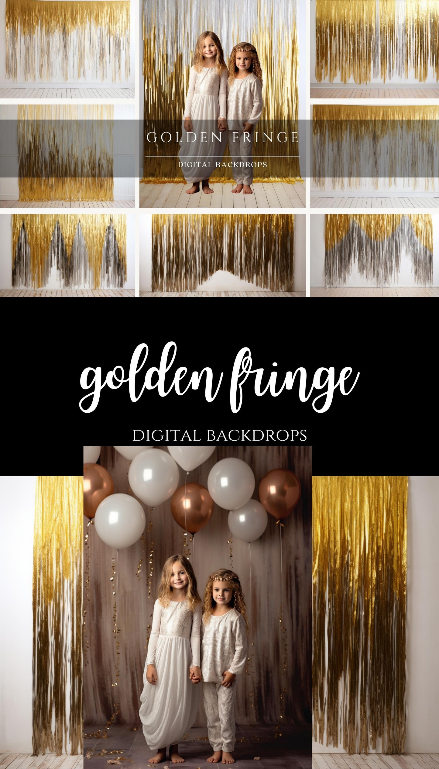 Golden Tinsel Foil Fringe Digital Backdrops