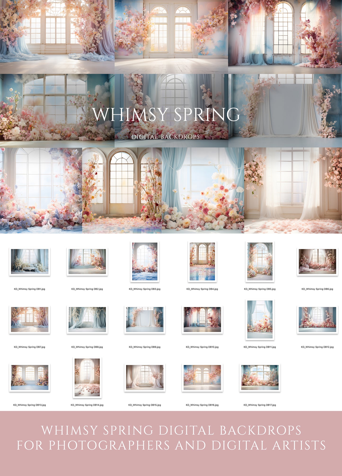 White Whimsy Spring Floral Digital Room Backdrops