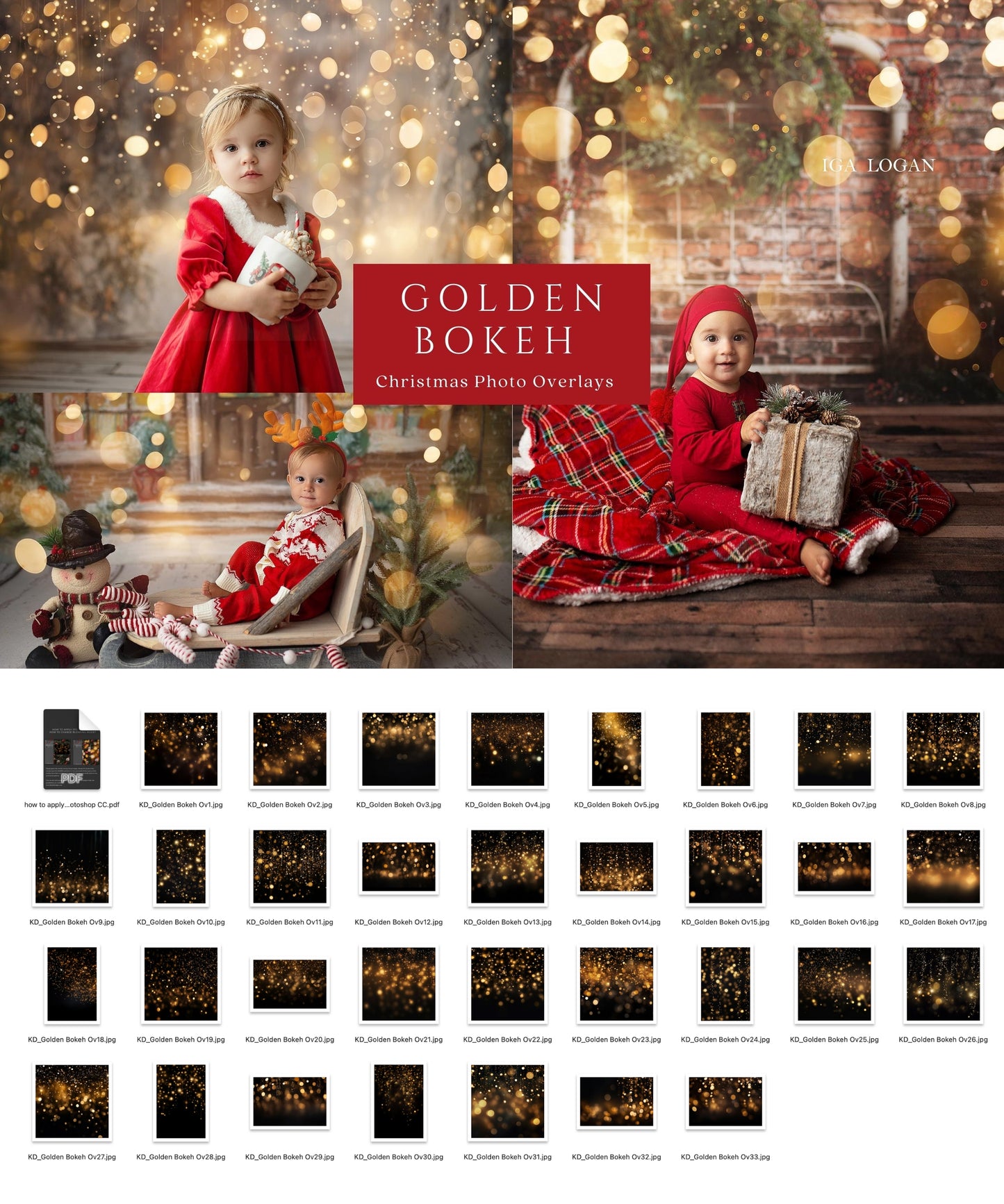 Golden Bokeh Light Christmas Overlays