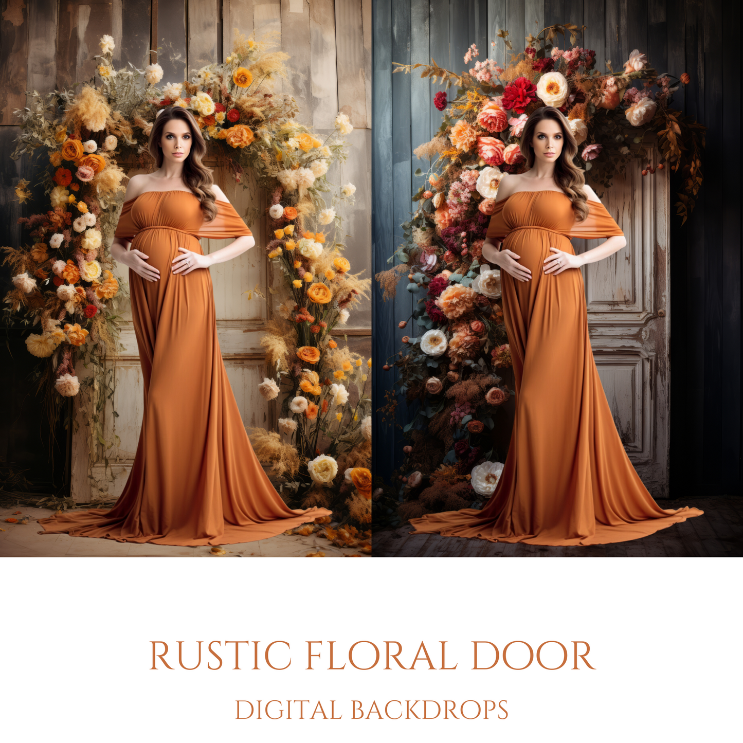 Rustic Floral Door Digital Backdrops