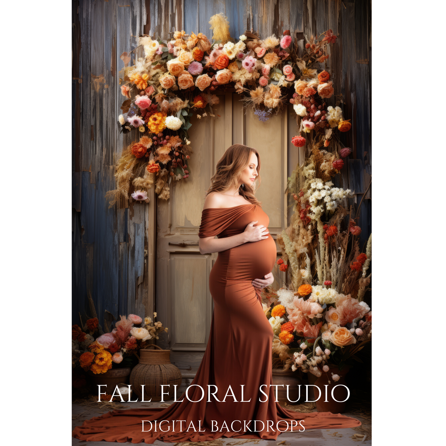 Rustic Floral Door Digital Backdrops