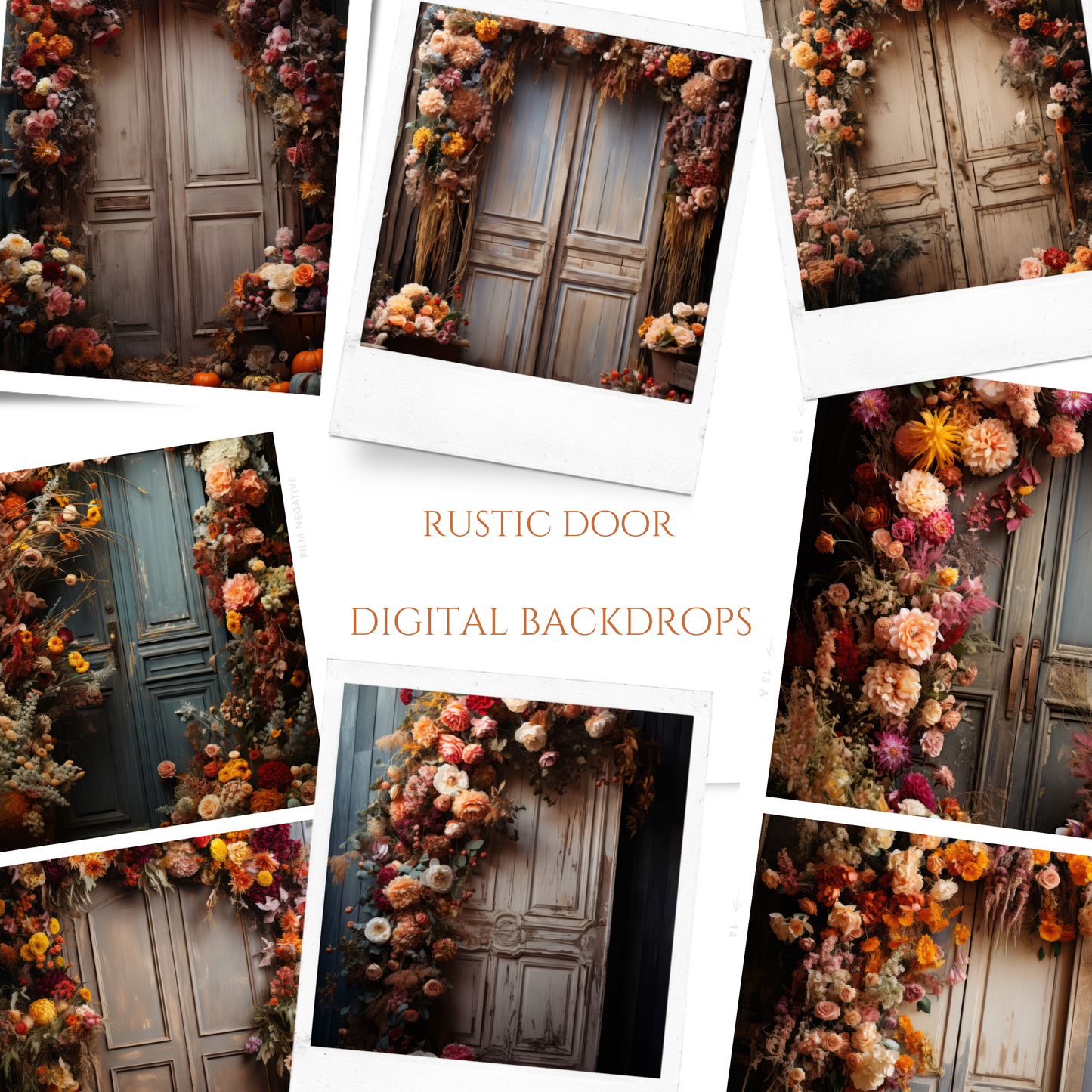 Rustic Floral Door Digital Backdrops