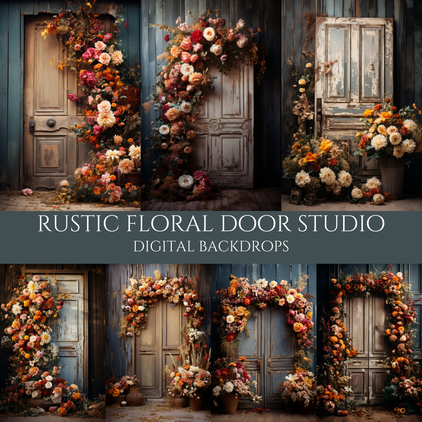 Rustic Floral Door Digital Backdrops