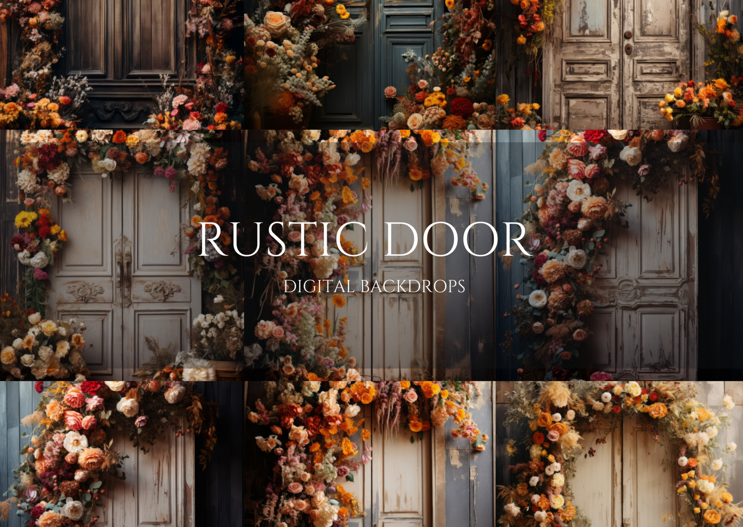 Rustic Floral Door Digital Backdrops