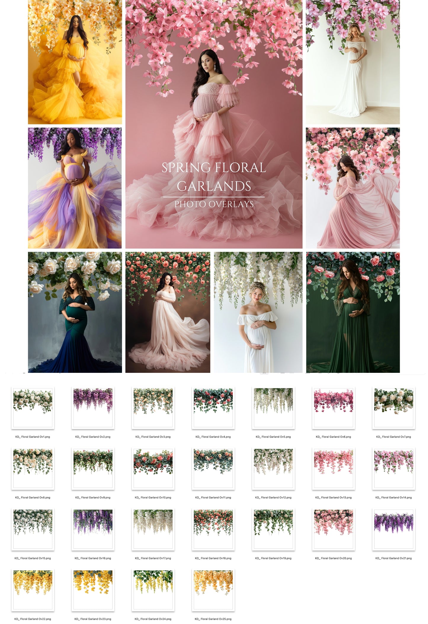 Spring Floral Garland Photoshop Overlays